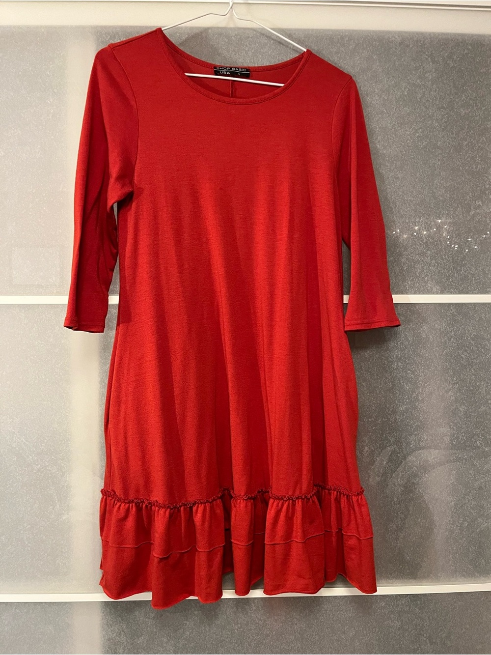Red Orange Ruffle-Hem Long Top